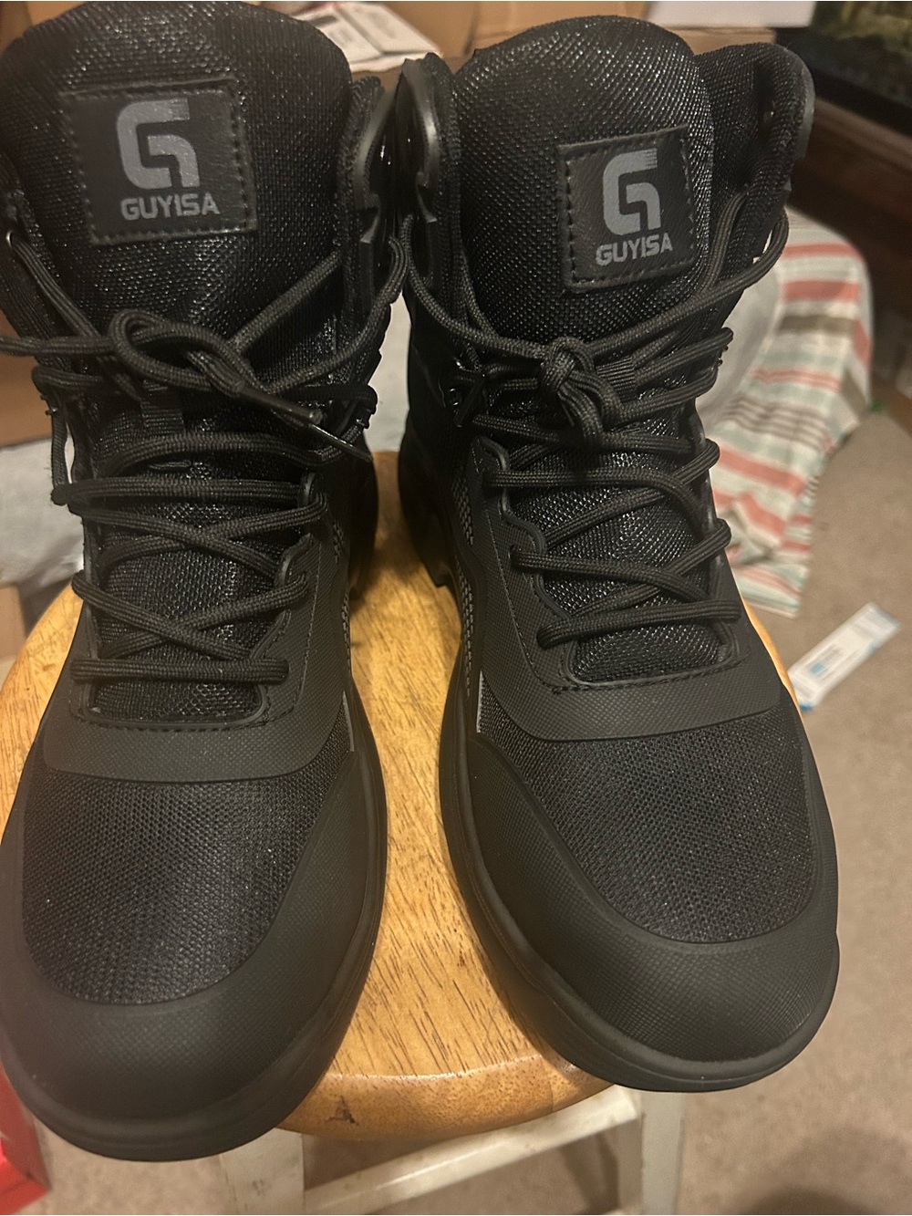 Guyisa Men's Black Tactical Boots - Rugged Lace-Up Comfort